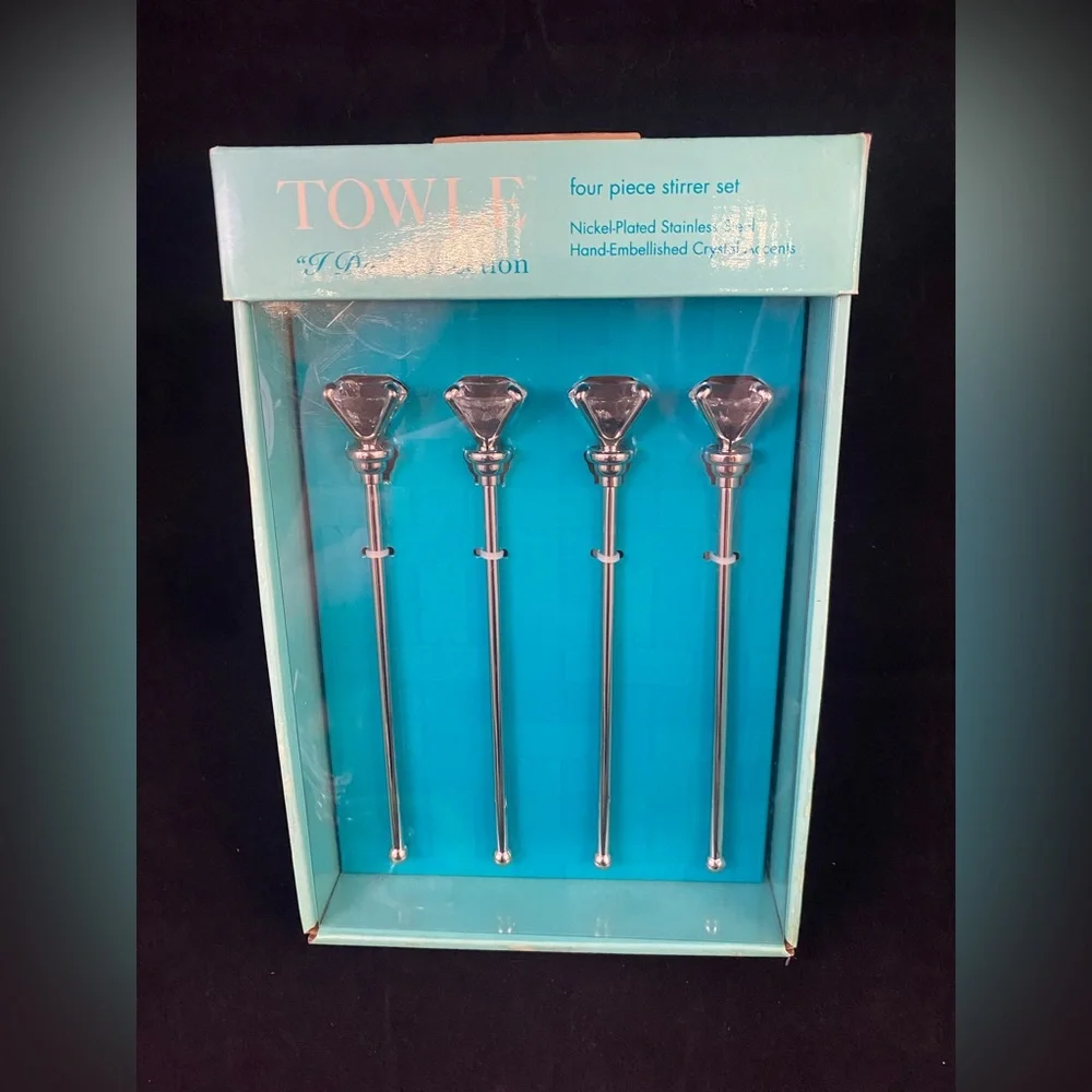 Towle Four Piece Stirrer Set I Do Collection Crystal Accents NIB Bar Ware